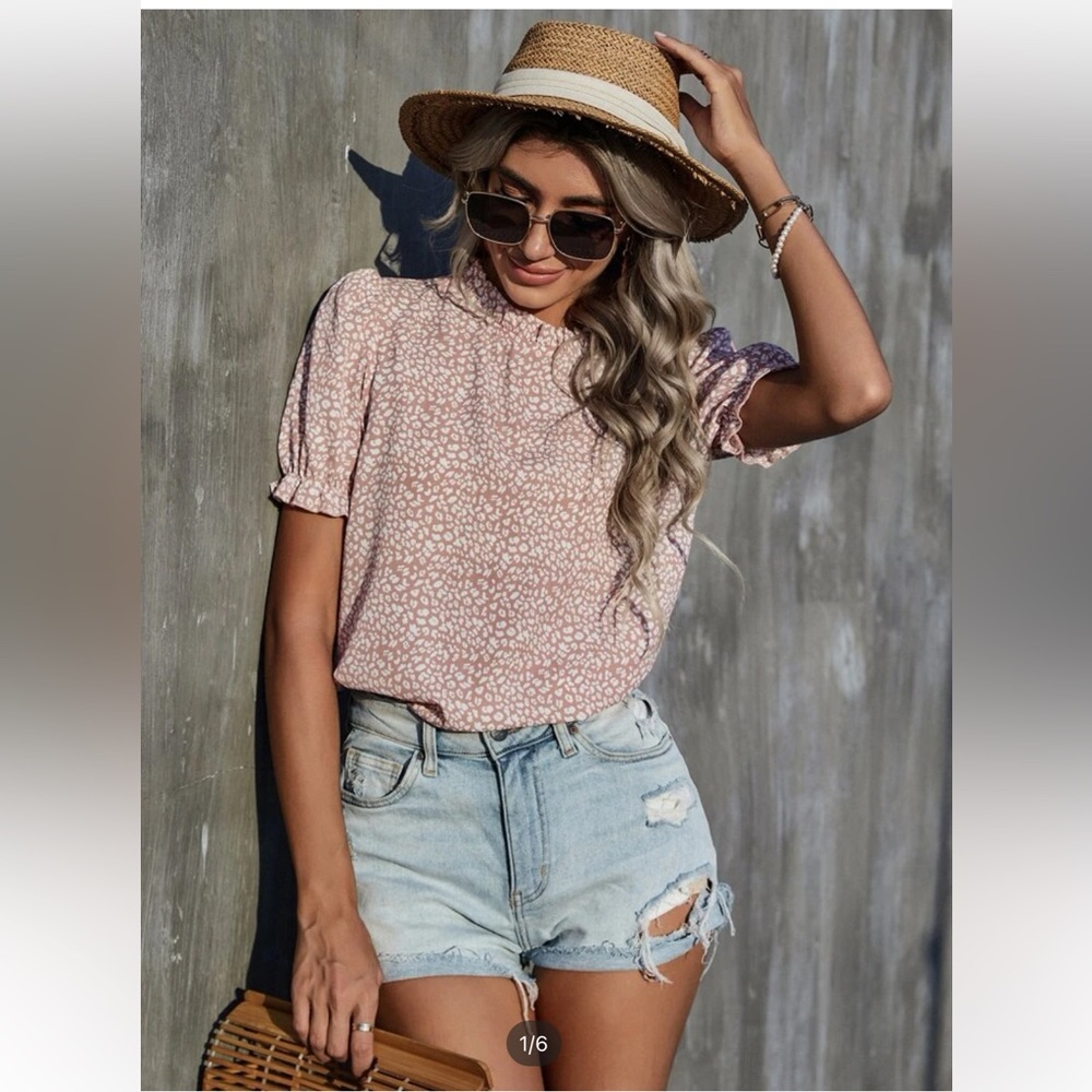 Pink and Ivory Leopard print blouse